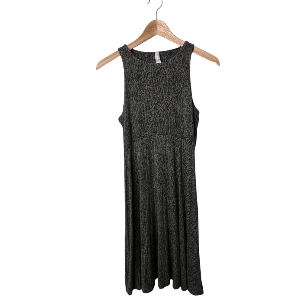 Athleta Santorini Thera Print Dress Sz XS Olive Green Midi Shift Athleisure